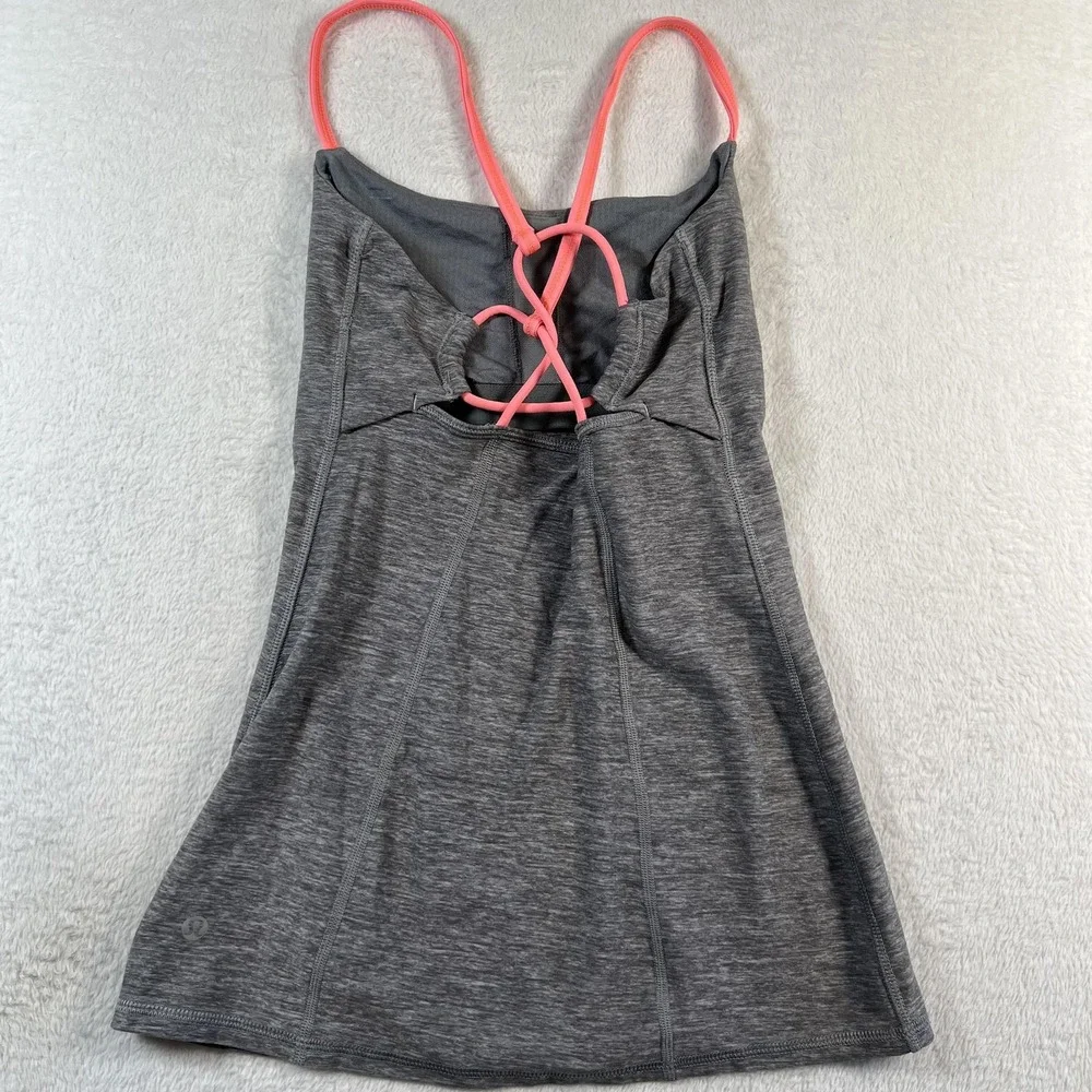 Lululemon Tank Top Womens 2 Gray Pink Strappy Open Back Built In Bra Yoga Gym